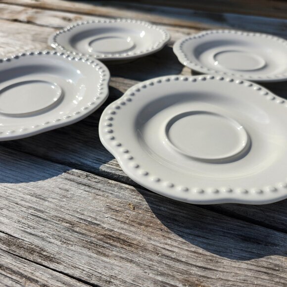 Pottery Barn Emma Beaded Stoneware Saucer Sets LOT of 4 - Picture 4 of 5